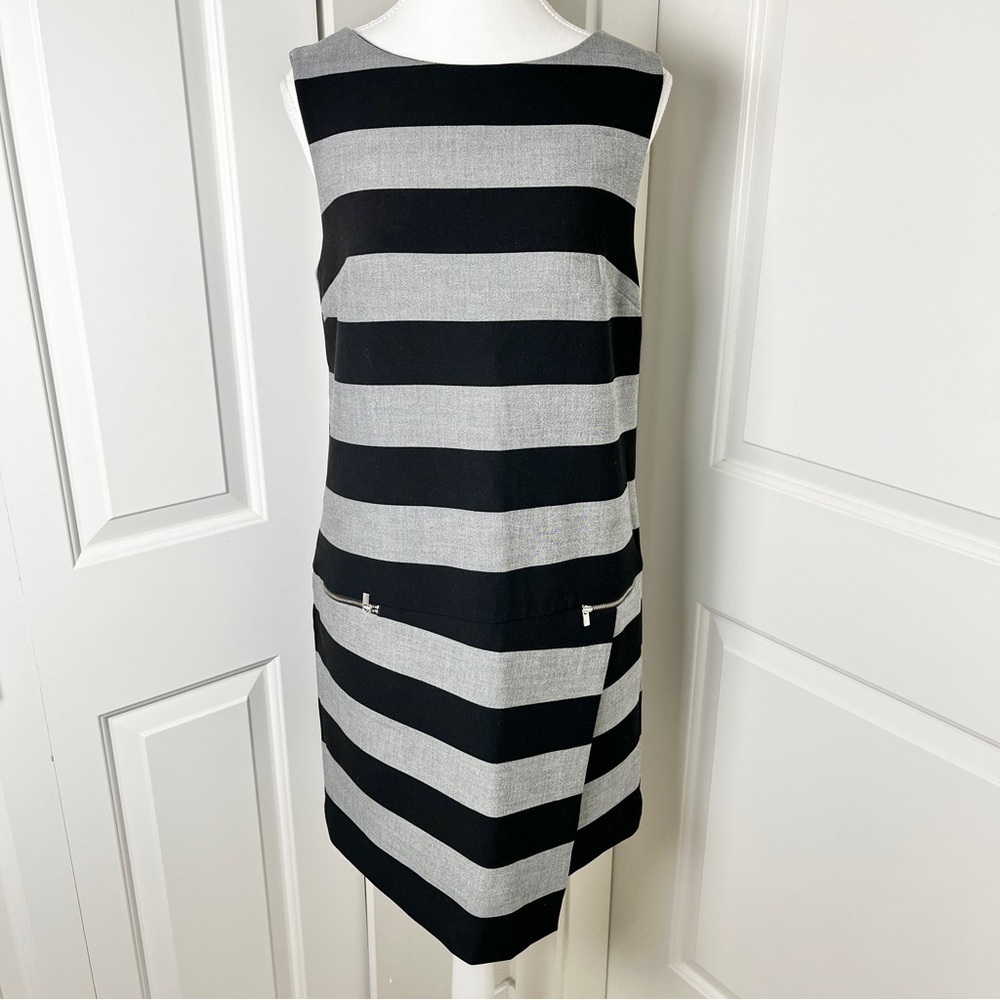 Banana Republic Rugby Stripe "Haily" Shift Dress - Gray & Black, 10 Petite